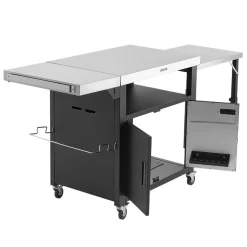 VEVOR Outdoor Grill Cart with Storage Cabinet, 74.8 Inch Grill Table, Waterproof Kitchen Island with Stainless Steel Top, Pull-Out Plate, Wheels, Movable Food Prep Station for Patio Bar Backyard BBQ