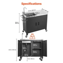 VEVOR Outdoor Grill Cart with Sink and Storage Cabinet, 38 Inch Grill Table, Waterproof Kitchen Island with Stainless Steel Top, Spice Rack, Wheel, Movable Food Prep Station for Patio Bar Backyard BBQ
