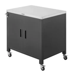 VEVOR Outdoor Grill Cart with Storage Cabinet, 40 Inch Grill Table, Waterproof Kitchen Island with Stainless Steel Top, Spice Rack, and Wheels, Movable Food Prep Station for Patio Bar Backyard BBQ