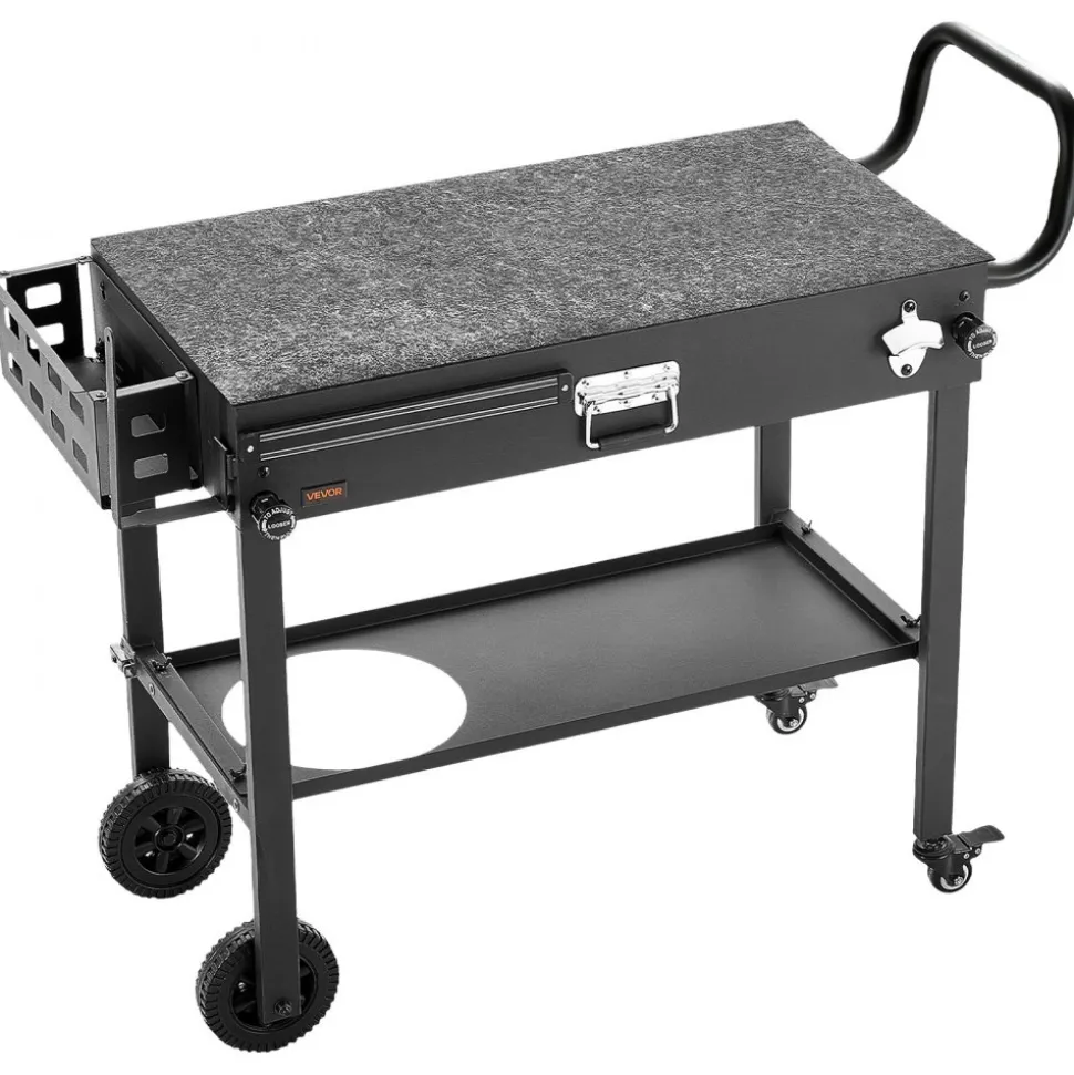 VEVOR Outdoor Grill Cart, 31.0 x 17.0 inch Tabletop Size Grilling Table, Foldable Outdoor Cooking Table with Tissue Holder, Wheels, Magnetic Tool Rack, BBQ Prep Tables for Picnic, Kitchen, Courtyard