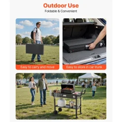 VEVOR Outdoor Grill Cart, 31.0 x 17.0 inch Tabletop Size Grilling Table, Foldable Outdoor Cooking Table with Tissue Holder, Wheels, Magnetic Tool Rack, BBQ Prep Tables for Picnic, Kitchen, Courtyard