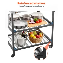 VEVOR Outdoor Grill Cart, 31.5 x 24.0 inch Stainless Steel Tabletop Size Grilling Table, Outdoor Cooking Table with 4 Wheels & Side Handle, Two Mesh Shelves, BBQ Prep Tables for Patio, Garden