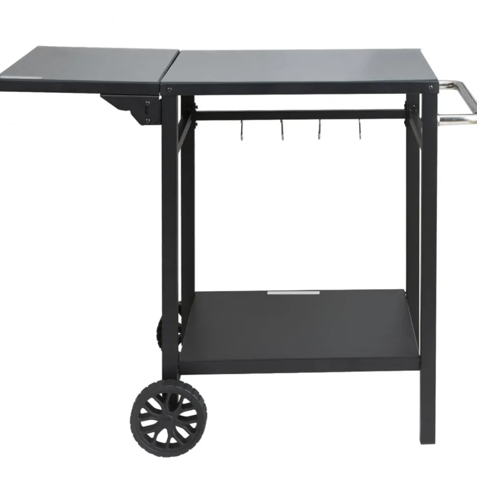 VEVOR Outdoor Grill Dining Cart with Double-Shelf, BBQ Movable Food Prep Table, Multifunctional Foldable Iron Table Top, Portable Modular Carts for Pizza Oven, Worktable with 2 Wheels, Carry Handle