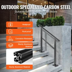 VEVOR Outdoor Handrail 165LBS Load Handrail Outdoor Stairs Aluminum Stair Handrail 36 x 35
