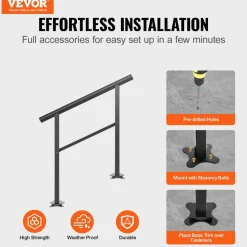 VEVOR Outdoor Handrail 165LBS Load Handrail Outdoor Stairs Aluminum Stair Handrail 36 x 35