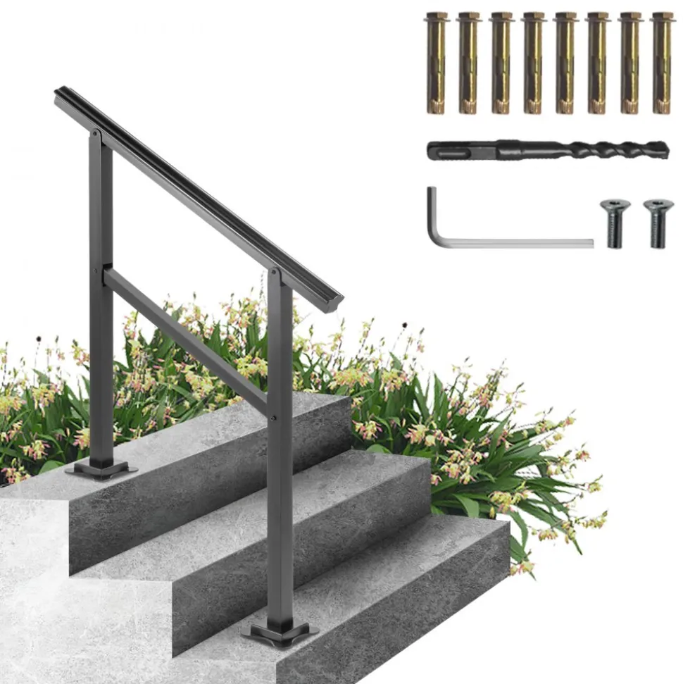 VEVOR Outdoor Handrail 165LBS Load Handrail Outdoor Stairs Aluminum Stair Handrail 36 x 35" Outdoor Stair Railing Transitional Range from 0 to 30° Staircase Handrail Fits 2-3 Steps with Screw Kit