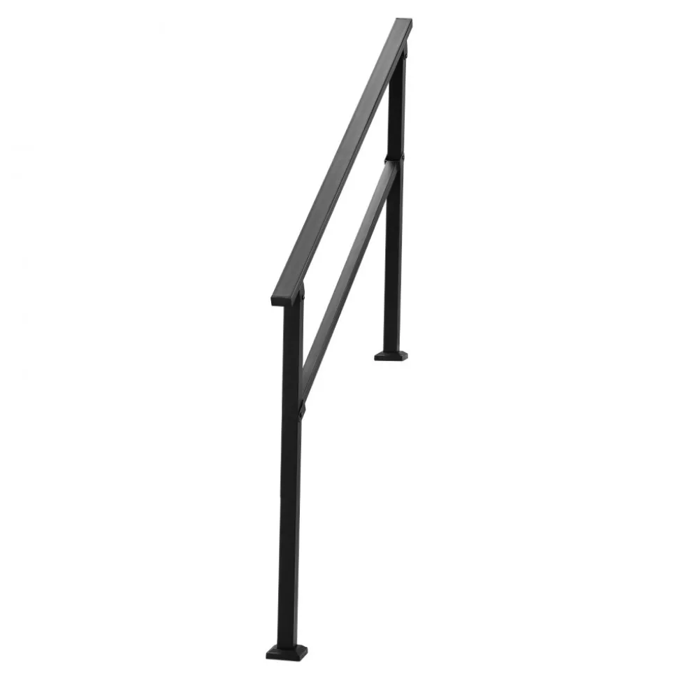 VEVOR Outdoor Handrails for Steps, 4-5 Step Stair Rail Kit, Black Square Tube with Horizontal Bar, Carbon Steel Support Rails for Seniors, Concrete & Deck Stairs, Easy Installation