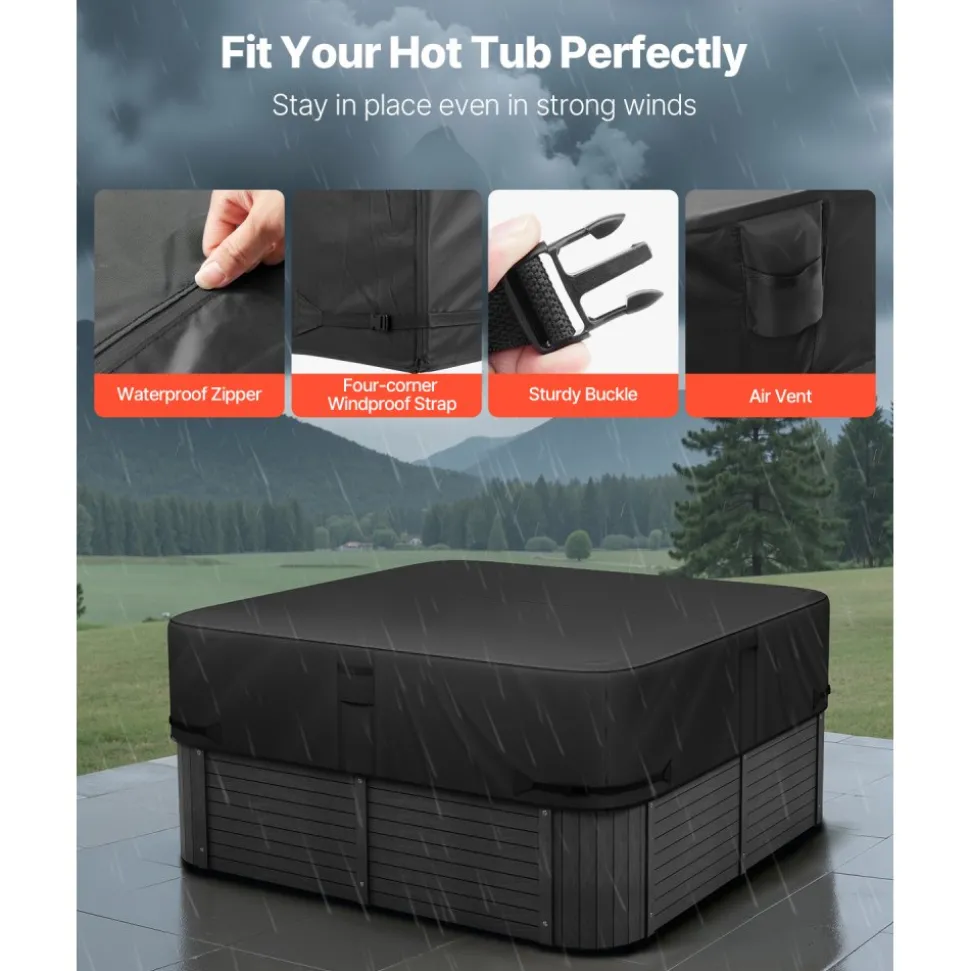 VEVOR Outdoor Hot Tub Cover, 80 x 80 x 20 Inch Weatherproof and Waterproof Hot Tub Cover Protector, 600D Heavy Duty Oxford Fabric and 950N Tearing Strength, Square Spa Covers for Hottub, Black