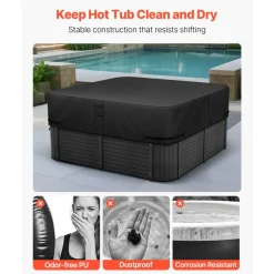 VEVOR Outdoor Hot Tub Cover, 80 x 80 x 20 Inch Weatherproof and Waterproof Hot Tub Cover Protector, 600D Heavy Duty Oxford Fabric and 950N Tearing Strength, Square Spa Covers for Hottub, Black