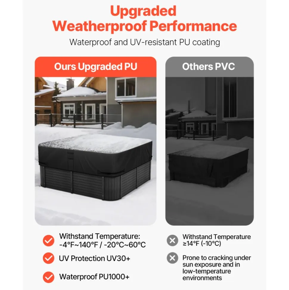 VEVOR Outdoor Hot Tub Cover, 93 x 93 x 20 Inch Weatherproof and Waterproof Hot Tub Cover Protector, 600D Heavy Duty Oxford Fabric and 950N Tearing Strength, Square Spa Covers for Hottub, Black