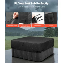 VEVOR Outdoor Hot Tub Cover, 93 x 93 x 20 Inch Weatherproof and Waterproof Hot Tub Cover Protector, 600D Heavy Duty Oxford Fabric and 950N Tearing Strength, Square Spa Covers for Hottub, Black
