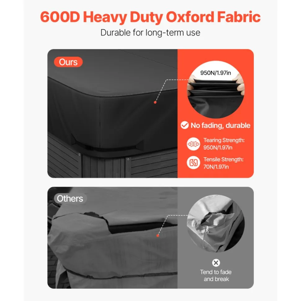 VEVOR Outdoor Hot Tub Cover, 93 x 93 x 20 Inch Weatherproof and Waterproof Hot Tub Cover Protector, 600D Heavy Duty Oxford Fabric and 950N Tearing Strength, Square Spa Covers for Hottub, Black