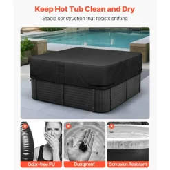VEVOR Outdoor Hot Tub Cover, 95 x 95 x 20 Inch Weatherproof and Waterproof Hot Tub Cover Protector, 600D Heavy Duty Oxford Fabric and 950N Tearing Strength, Square Spa Covers for Hottub, Black