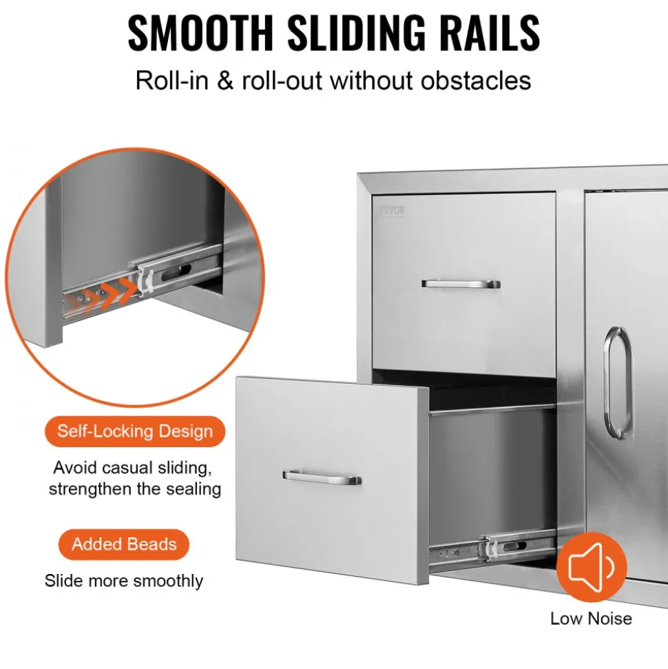 VEVOR Outdoor Kitchen Door Drawer Combo 32.5" W x 21.6" H x 20.5''D, Access Door/Double Drawers with Paper Towel Rack, BBQ Island Drawers with Stainless Steel Handles for Outdoor Kitchen