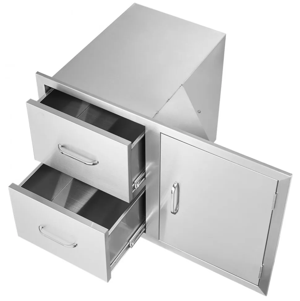 VEVOR Outdoor Kitchen Door Drawer Combo 32.5" W x 21.6" H x 20.5''D, Access Door/Double Drawers with Paper Towel Rack, BBQ Island Drawers with Stainless Steel Handles for Outdoor Kitchen