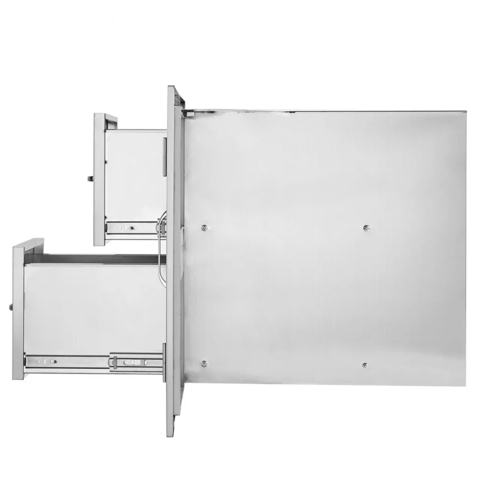 VEVOR Outdoor Kitchen Door Drawer Combo 32.5" W x 21.6" H x 20.5''D, Access Door/Double Drawers with Paper Towel Rack, BBQ Island Drawers with Stainless Steel Handles for Outdoor Kitchen