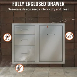 VEVOR Outdoor Kitchen Door Drawer Combo 29.5" W x 22.6" H x 21.7''D, Access Door/Triple Drawers with Propane Drawer and Adjustable Garbage Ring, Perfect for BBQ Island Patio Grill Station