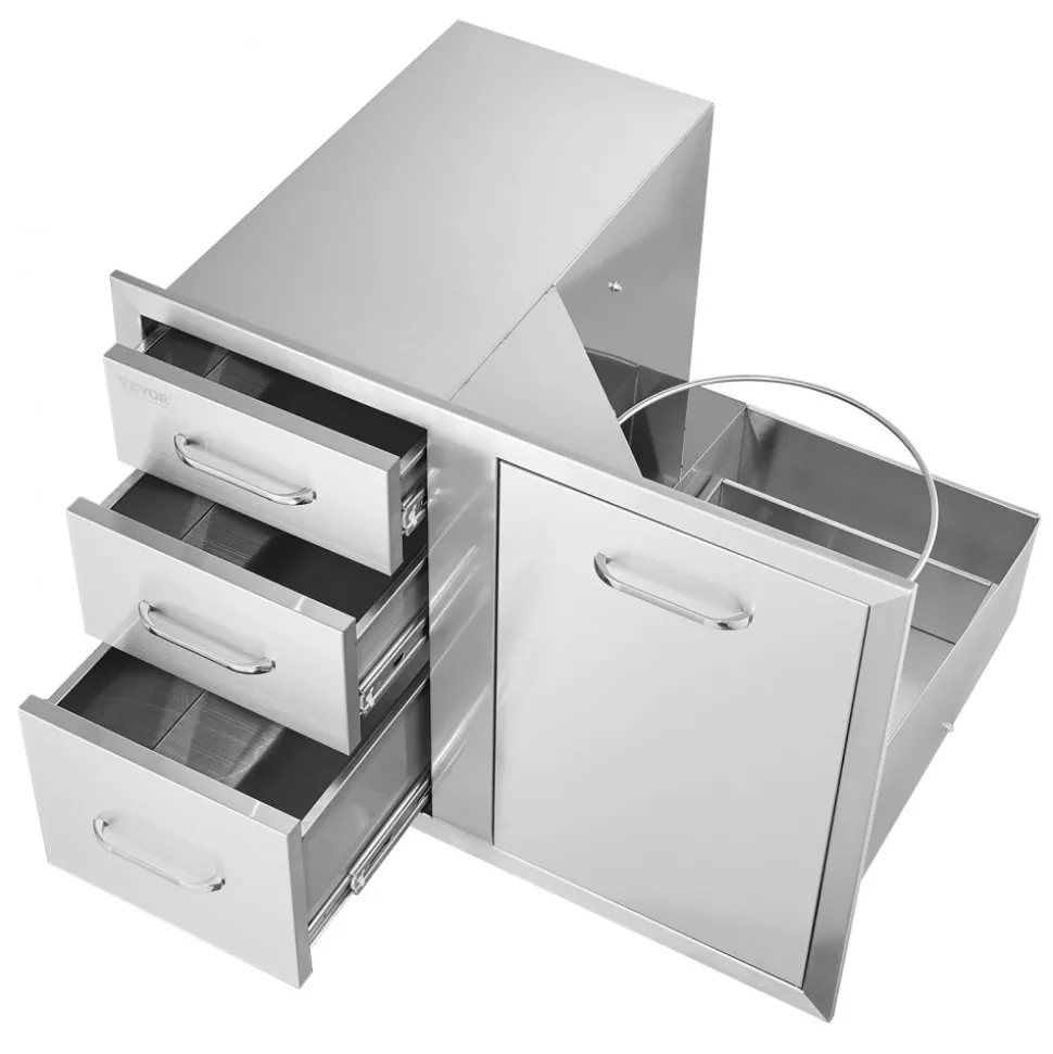VEVOR Outdoor Kitchen Door Drawer Combo 29.5" W x 22.6" H x 21.7''D, Access Door/Triple Drawers with Propane Drawer and Adjustable Garbage Ring, Perfect for BBQ Island Patio Grill Station