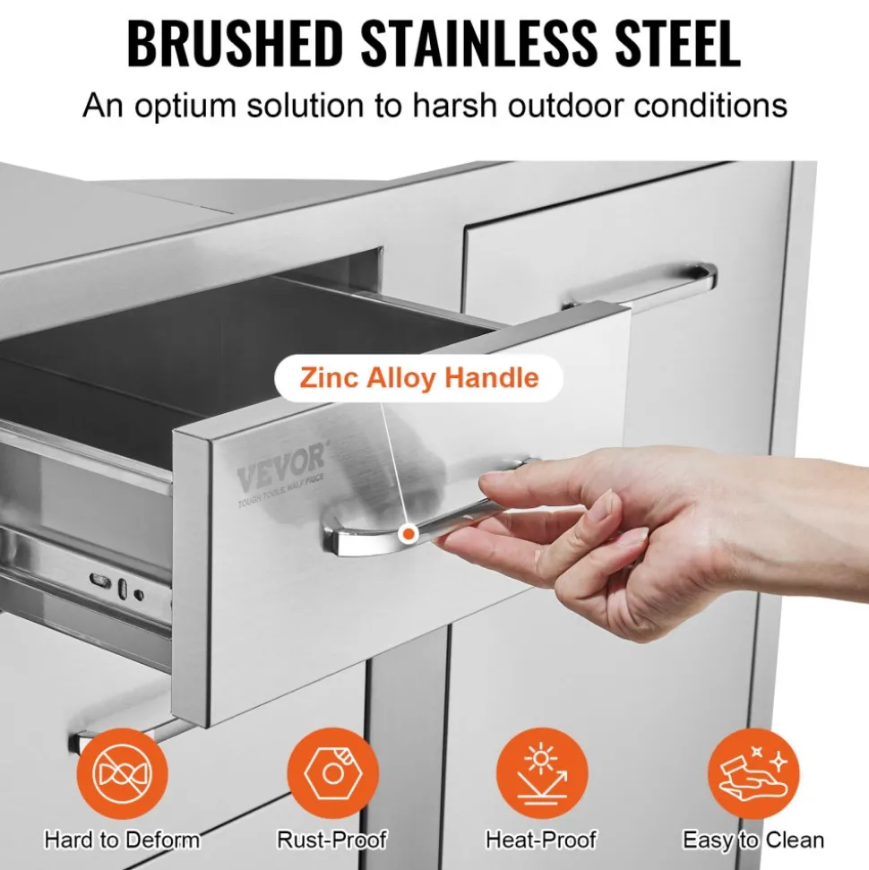 VEVOR Outdoor Kitchen Door Drawer Combo 29.5" W x 22.6" H x 21.7''D, Access Door/Triple Drawers with Propane Drawer and Adjustable Garbage Ring, Perfect for BBQ Island Patio Grill Station