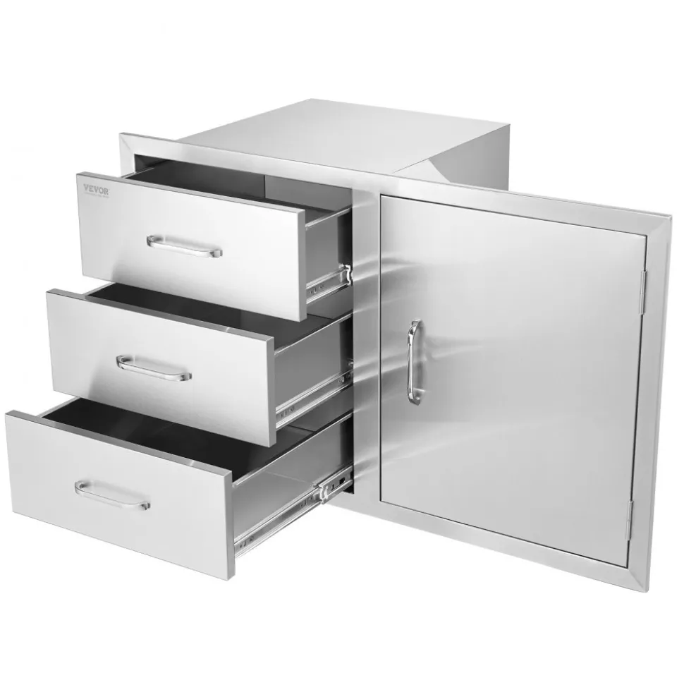 VEVOR Outdoor Kitchen Door Drawer Combo 38.1''W x 22.6''H x 20.8''D, BBQ Access Door/Triple Drawers Combo with Stainless Steel Handles, Perfect for BBQ Island Patio Grill Station