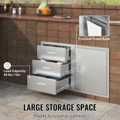 VEVOR Outdoor Kitchen Door Drawer Combo 38.1''W x 22.6''H x 20.8''D, BBQ Access Door/Triple Drawers Combo with Stainless Steel Handles, Perfect for BBQ Island Patio Grill Station