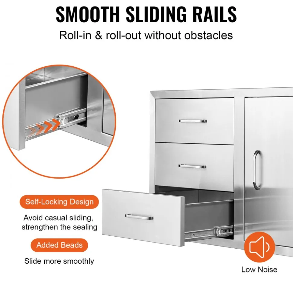 VEVOR Outdoor Kitchen Door Drawer Combo 38.1''W x 22.6''H x 20.8''D, BBQ Access Door/Triple Drawers Combo with Stainless Steel Handles, Perfect for BBQ Island Patio Grill Station
