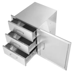 VEVOR Outdoor Kitchen Door Drawer Combo 38.1''W x 22.6''H x 20.8''D, BBQ Access Door/Triple Drawers Combo with Stainless Steel Handles, Perfect for BBQ Island Patio Grill Station