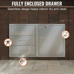 VEVOR Outdoor Kitchen Door Drawer Combo 38.1''W x 22.6''H x 20.8''D, BBQ Access Door/Triple Drawers Combo with Stainless Steel Handles, Perfect for BBQ Island Patio Grill Station