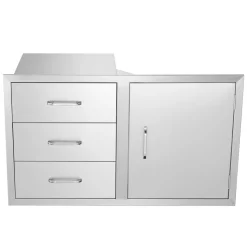 VEVOR Outdoor Kitchen Door Drawer Combo 38.1''W x 22.6''H x 20.8''D, BBQ Access Door/Triple Drawers Combo with Stainless Steel Handles, Perfect for BBQ Island Patio Grill Station