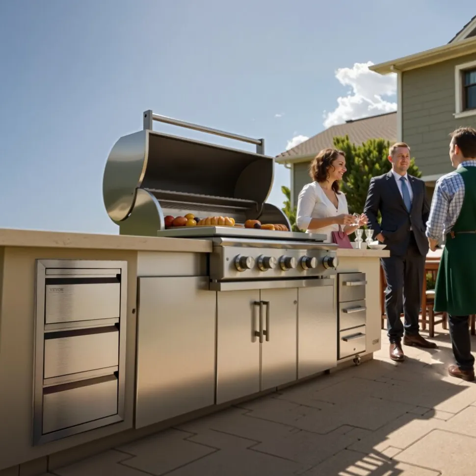 VEVOR Outdoor Kitchen Drawers 15" W x 25.4" H x 19" D, Box Frame Style Flush Mount BBQ Drawers with Stainless Steel Handle, BBQ Island Drawers for Outdoor Kitchens or Patio Grill Station