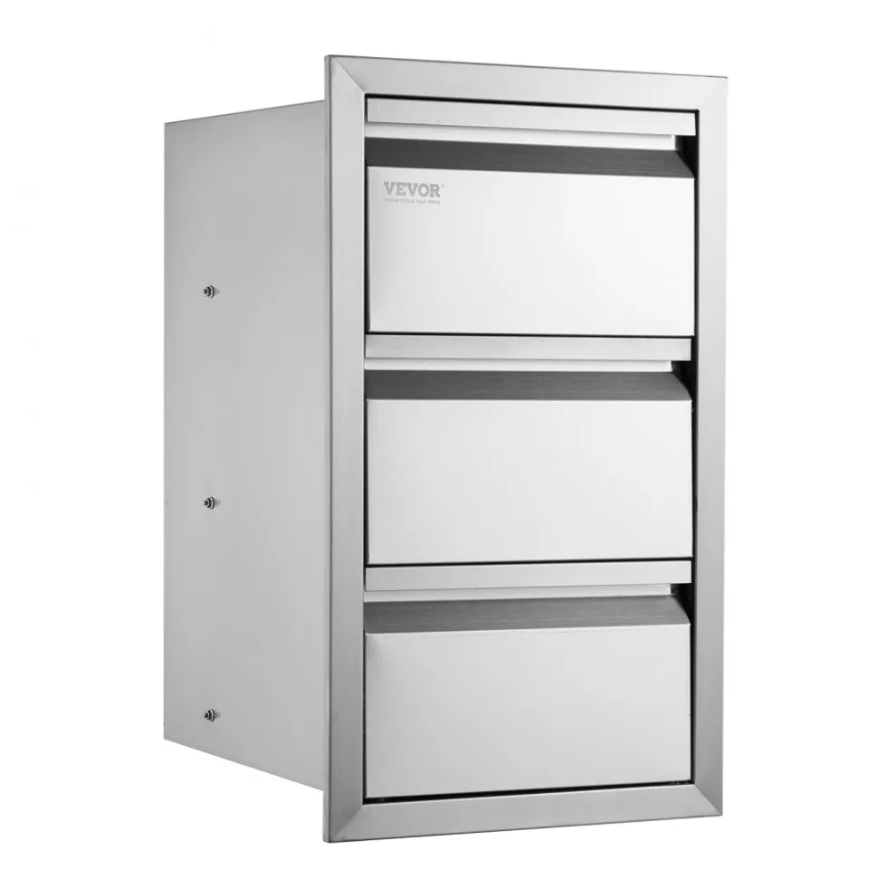 VEVOR Outdoor Kitchen Drawers 15" W x 25.4" H x 19" D, Box Frame Style Flush Mount BBQ Drawers with Stainless Steel Handle, BBQ Island Drawers for Outdoor Kitchens or Patio Grill Station