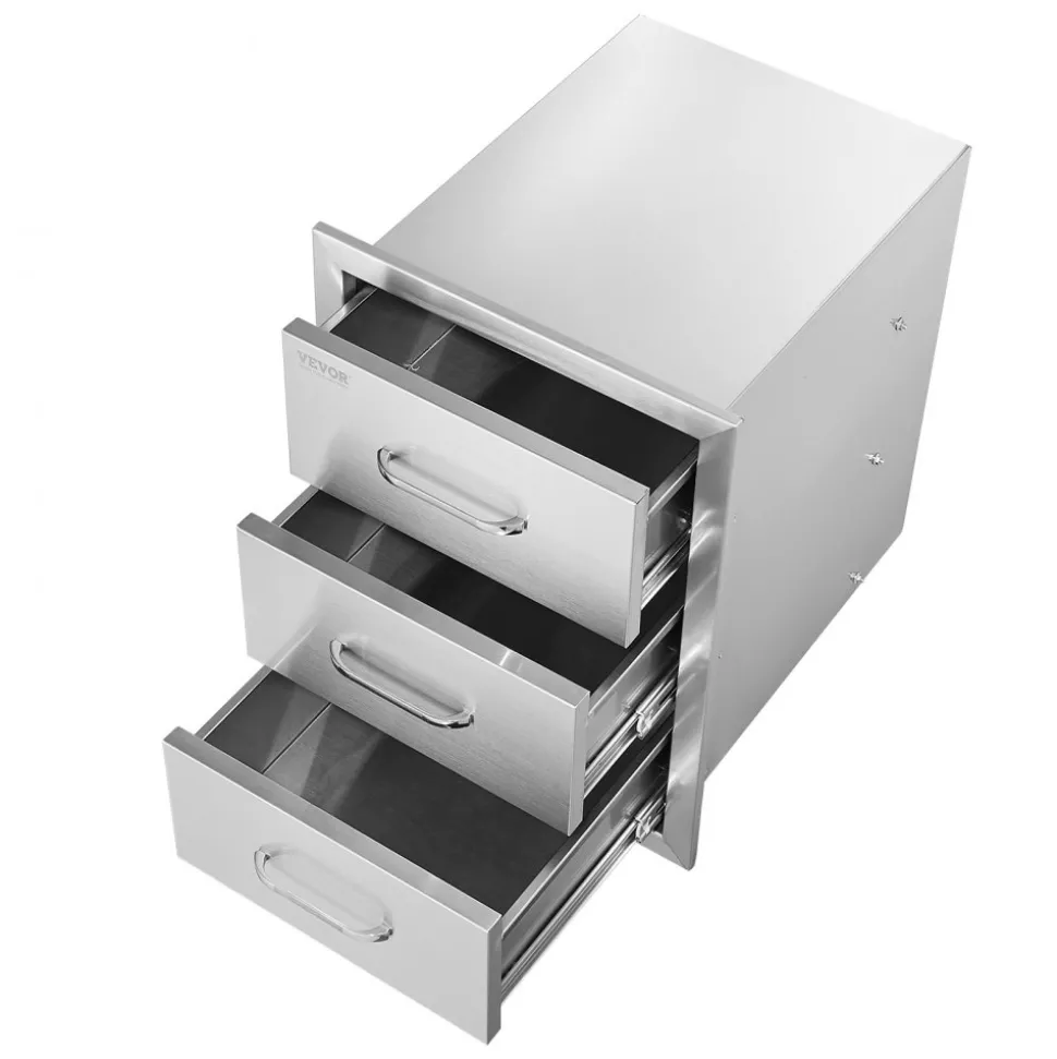 VEVOR Outdoor Kitchen Drawers 16" W x 21.5" H x 18" D, Flush Mount Triple Access BBQ Drawers with Stainless Steel Handle, BBQ Island Drawers for Outdoor Kitchens or BBQ Island Patio Grill Station