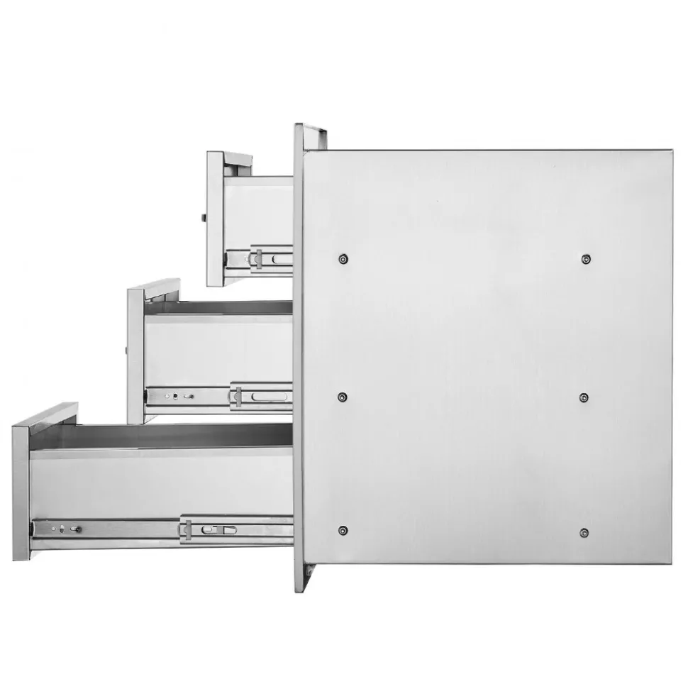VEVOR Outdoor Kitchen Drawers 16" W x 21.5" H x 18" D, Flush Mount Triple Access BBQ Drawers with Stainless Steel Handle, BBQ Island Drawers for Outdoor Kitchens or BBQ Island Patio Grill Station