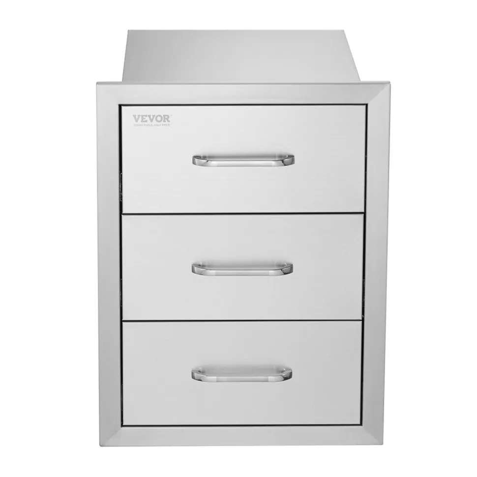 VEVOR Outdoor Kitchen Drawers 16" W x 21.5" H x 18" D, Flush Mount Triple Access BBQ Drawers with Stainless Steel Handle, BBQ Island Drawers for Outdoor Kitchens or BBQ Island Patio Grill Station
