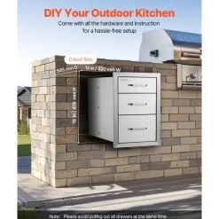 VEVOR Outdoor Kitchen Drawers 14" W x 20.3" H x 23" D, Flush Mount Triple Access BBQ Drawers Stainless Steel with Handle, BBQ Island Drawers for Outdoor Kitchens or Patio Grill Station