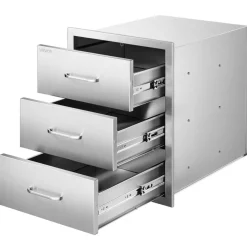 VEVOR Outdoor Kitchen Drawers 18.11" W x 23.23" D x 23.23" H, Triple-Access Stainless Steel Modular Drawer Cabinet with Handles, BBQ Island Drawer for Outdoor Kitchen or BBQ Island Patio Grill Station