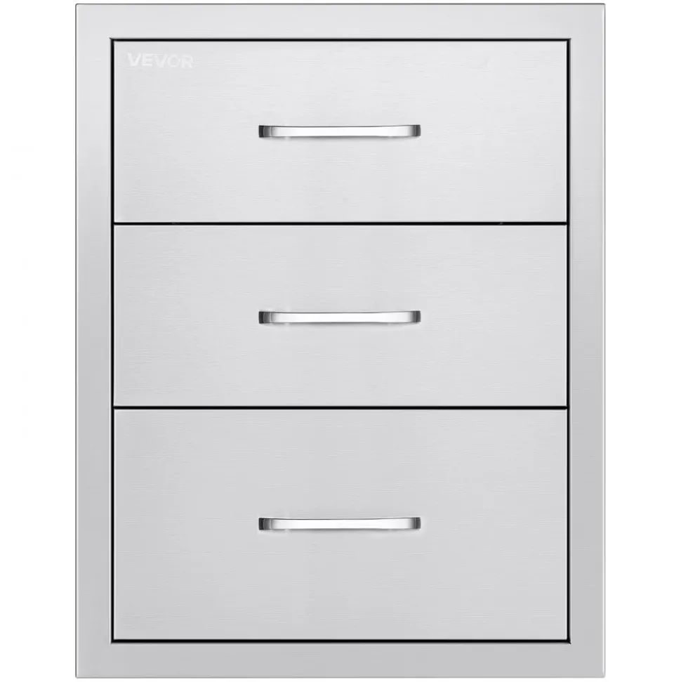 VEVOR Outdoor Kitchen Drawers 18.11" W x 23.23" D x 23.23" H, Triple-Access Stainless Steel Modular Drawer Cabinet with Handles, BBQ Island Drawer for Outdoor Kitchen or BBQ Island Patio Grill Station