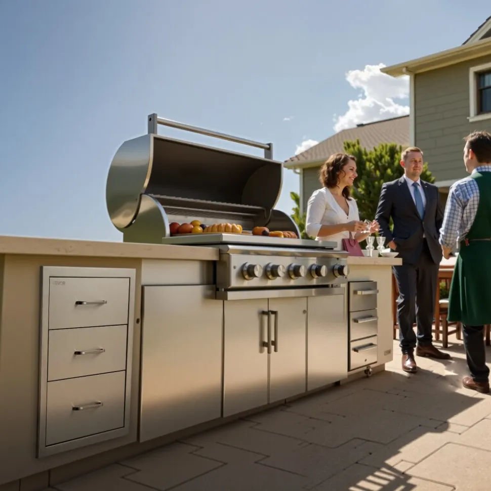 VEVOR Outdoor Kitchen Drawers 18.11" W x 23.23" D x 23.23" H, Triple-Access Stainless Steel Modular Drawer Cabinet with Handles, BBQ Island Drawer for Outdoor Kitchen or BBQ Island Patio Grill Station
