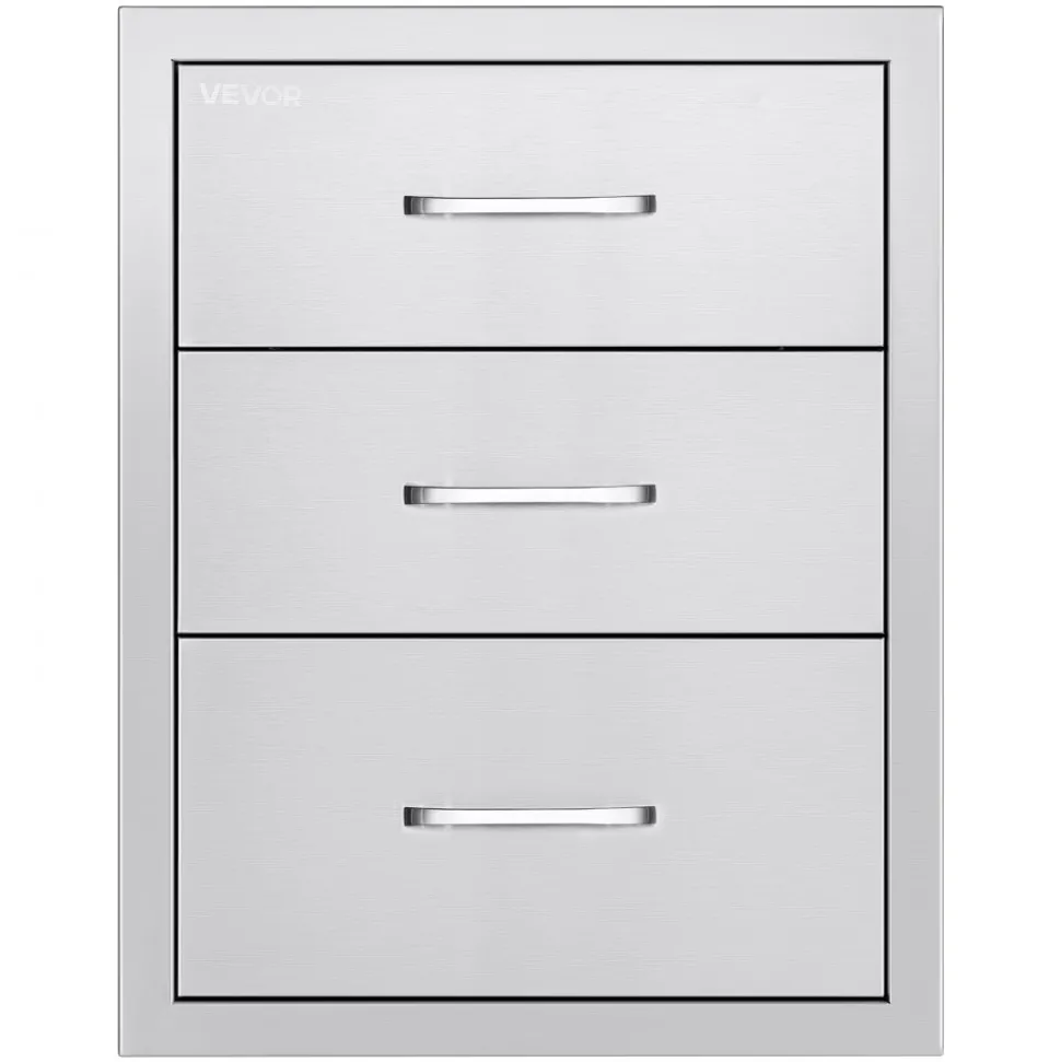 VEVOR Outdoor Kitchen Drawers 18.11" W x 23.23" D x 23.23" H, Triple-Access Stainless Steel Modular Drawer Cabinet with Handles, BBQ Island Drawer for Outdoor Kitchen or BBQ Island Patio Grill Station