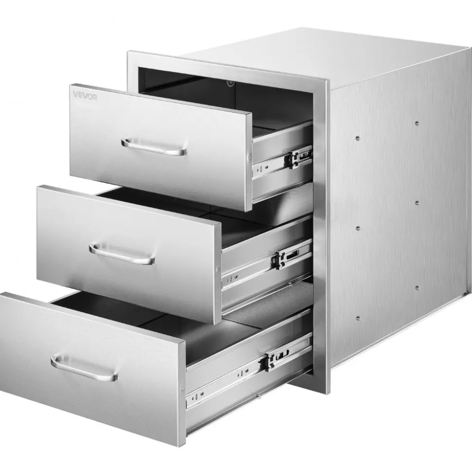 VEVOR Outdoor Kitchen Drawers 18.11" W x 23.23" D x 23.23" H, Triple-Access Stainless Steel Modular Drawer Cabinet with Handles, BBQ Island Drawer for Outdoor Kitchen or BBQ Island Patio Grill Station
