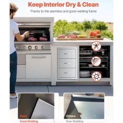 VEVOR Outdoor Kitchen Drawer 16Wx24.4Hx16D Inch Stainless Steel Pull Out Trash Drawer with Handle for Outdoor Kitchen BBQ Island