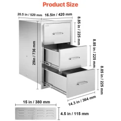 VEVOR Outdoor Kitchen Drawer 16Wx24.4Hx16D Inch Stainless Steel Pull Out Trash Drawer with Handle for Outdoor Kitchen BBQ Island