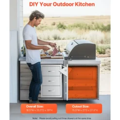 VEVOR Outdoor Kitchen Drawer 16Wx24.4Hx16D Inch Stainless Steel Pull Out Trash Drawer with Handle for Outdoor Kitchen BBQ Island