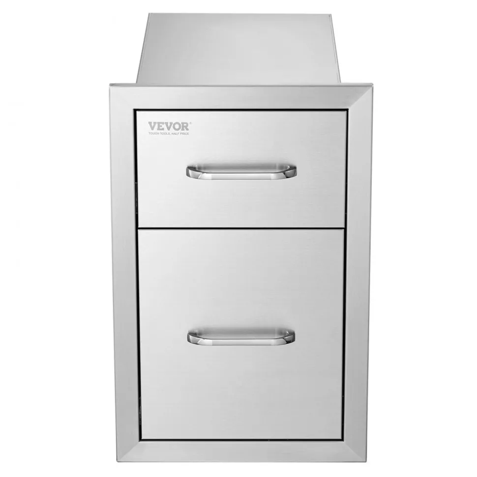VEVOR Outdoor Kitchen Drawers 13" W x 20.4" H x 20.8" D, Flush Mount Double BBQ Access Drawers with Stainless Steel Handle, BBQ Island Drawers for Outdoor Kitchens or Patio Grill Station