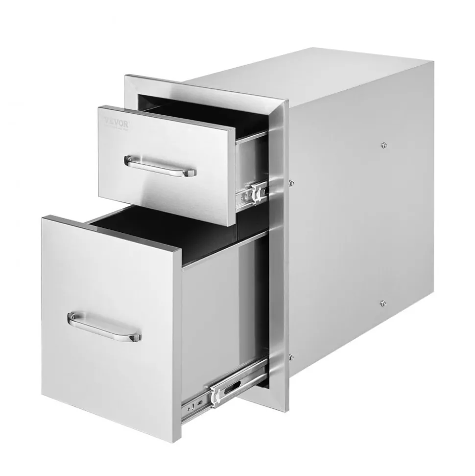 VEVOR Outdoor Kitchen Drawers 13" W x 20.4" H x 20.8" D, Flush Mount Double BBQ Access Drawers with Stainless Steel Handle, BBQ Island Drawers for Outdoor Kitchens or Patio Grill Station