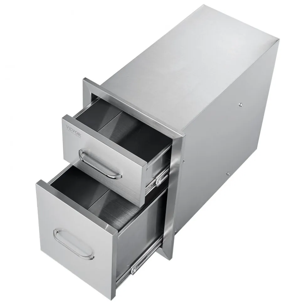 VEVOR Outdoor Kitchen Drawers 13" W x 20.4" H x 20.8" D, Flush Mount Double BBQ Access Drawers with Stainless Steel Handle, BBQ Island Drawers for Outdoor Kitchens or Patio Grill Station