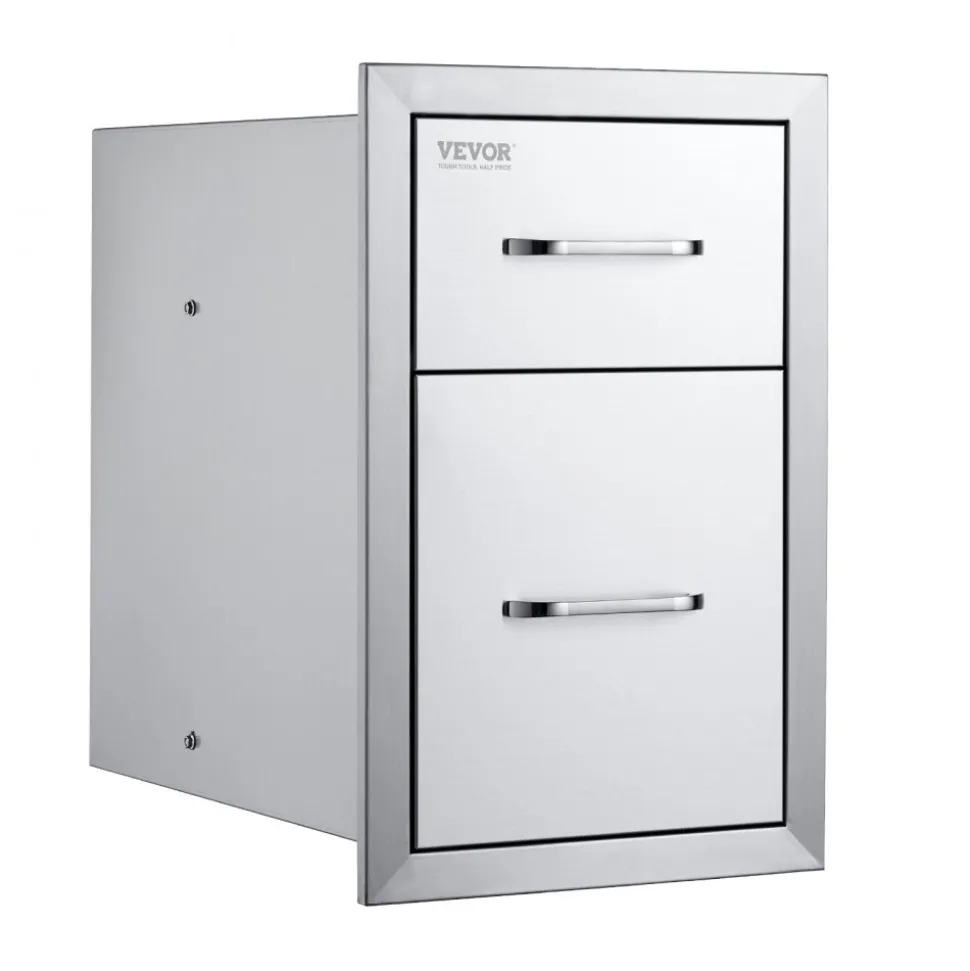 VEVOR Outdoor Kitchen Drawers 13" W x 20.4" H x 20.8" D, Flush Mount Double BBQ Access Drawers with Stainless Steel Handle, BBQ Island Drawers for Outdoor Kitchens or Patio Grill Station