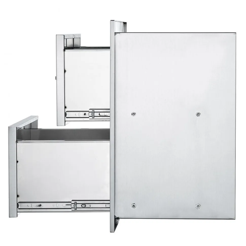 VEVOR Outdoor Kitchen Drawers 17.8W x 20.2H x 12.2D Inch, Flush Mount Double BBQ Drawers Stainless Steel with Handle, BBQ Island Drawers for Outdoor Kitchens or Patio Grill Station