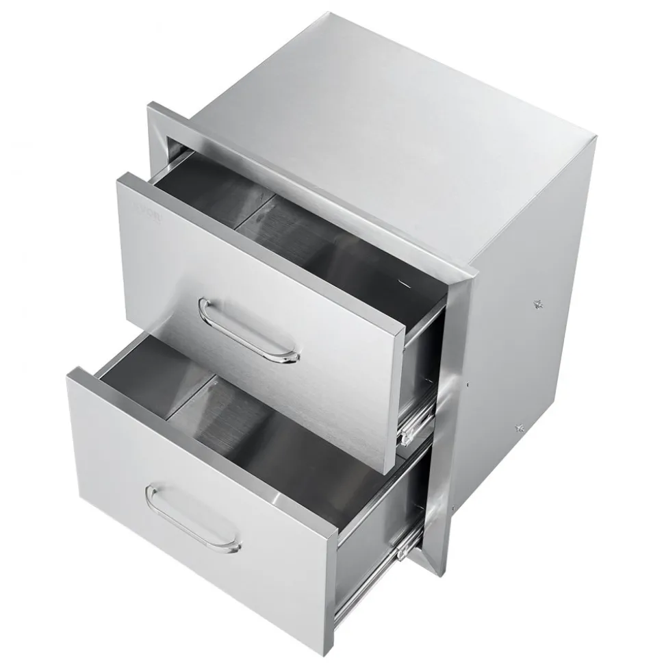 VEVOR Outdoor Kitchen Drawers 17.8W x 20.2H x 12.2D Inch, Flush Mount Double BBQ Drawers Stainless Steel with Handle, BBQ Island Drawers for Outdoor Kitchens or Patio Grill Station