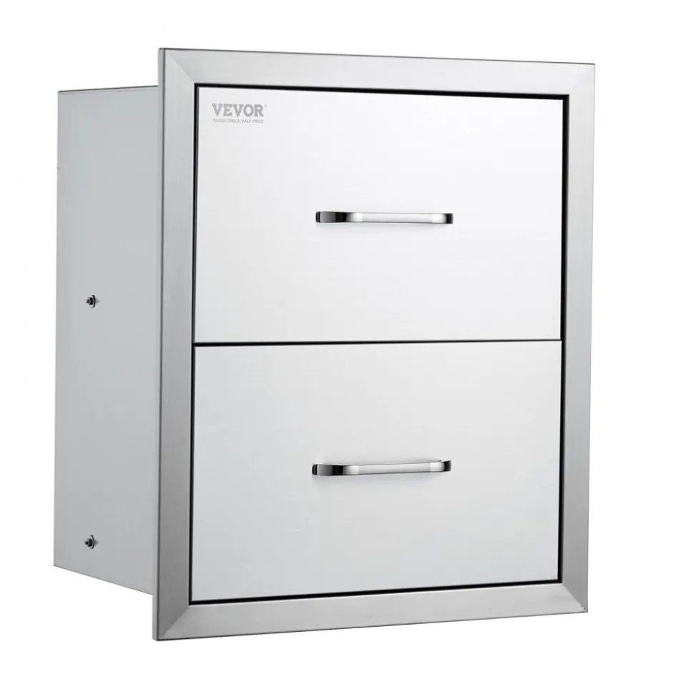 VEVOR Outdoor Kitchen Drawers 17.8W x 20.2H x 12.2D Inch, Flush Mount Double BBQ Drawers Stainless Steel with Handle, BBQ Island Drawers for Outdoor Kitchens or Patio Grill Station